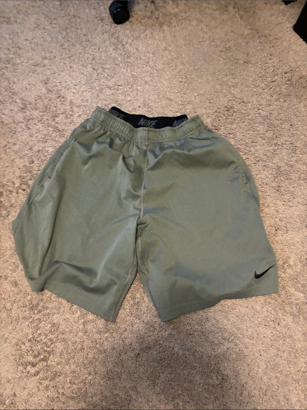Nike Men's Olive Athletic Training Shorts with Black Logo